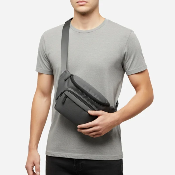 demo waist bag gray model hand