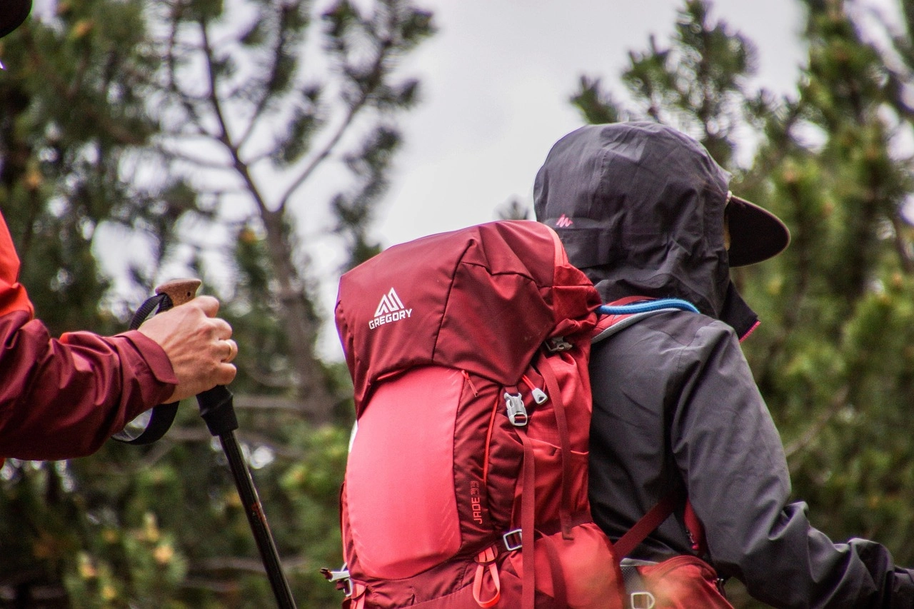 professional red hiking backpack mountain trek